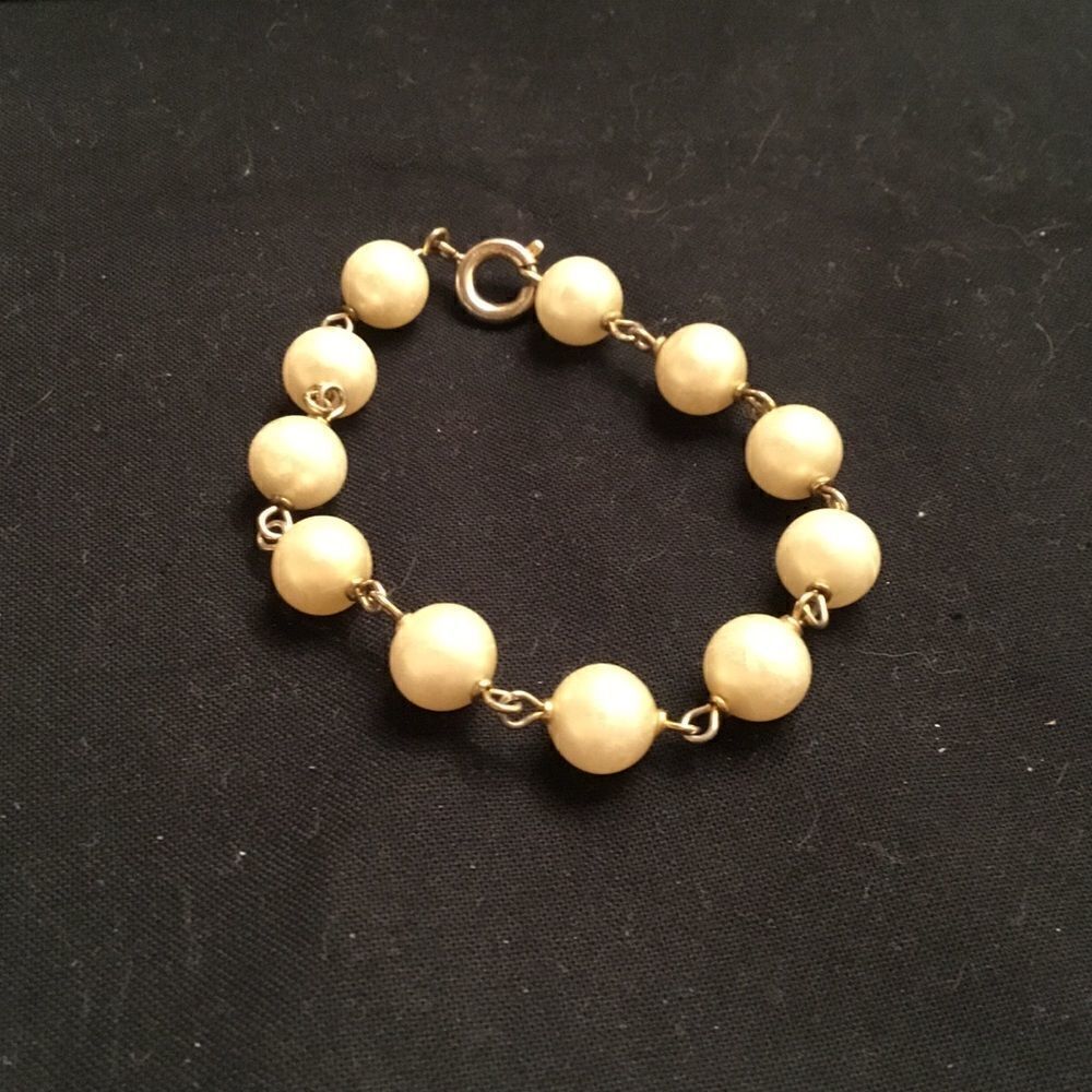 Goldtone Faux White Pearl Bracelet